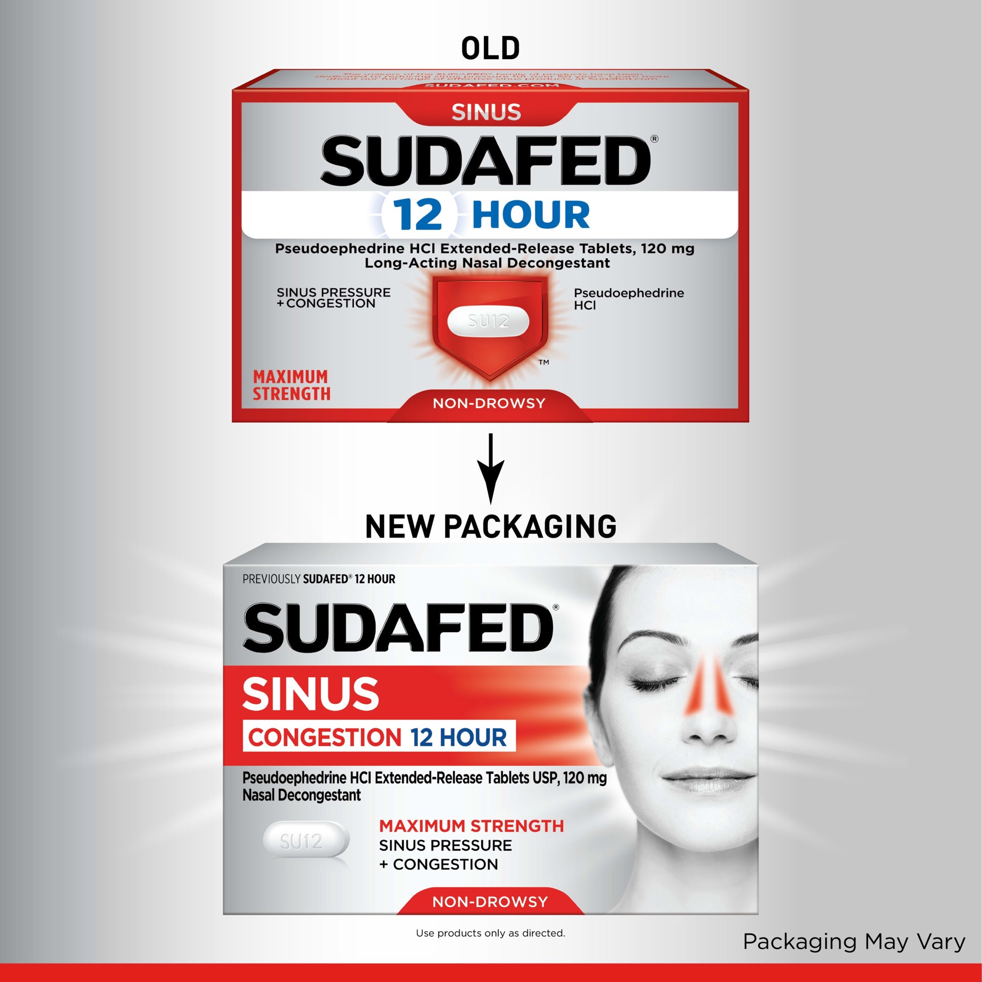 slide 5 of 5, Sudafed Maximum Strength 12-Hour Sinus Decongestant for Sinus Pressure, Sinus Congestion & Nasal Congestion Relief, Non-Drowsy Caplets with 120 mg Pseudoephedrine HCl, 20 ct, 