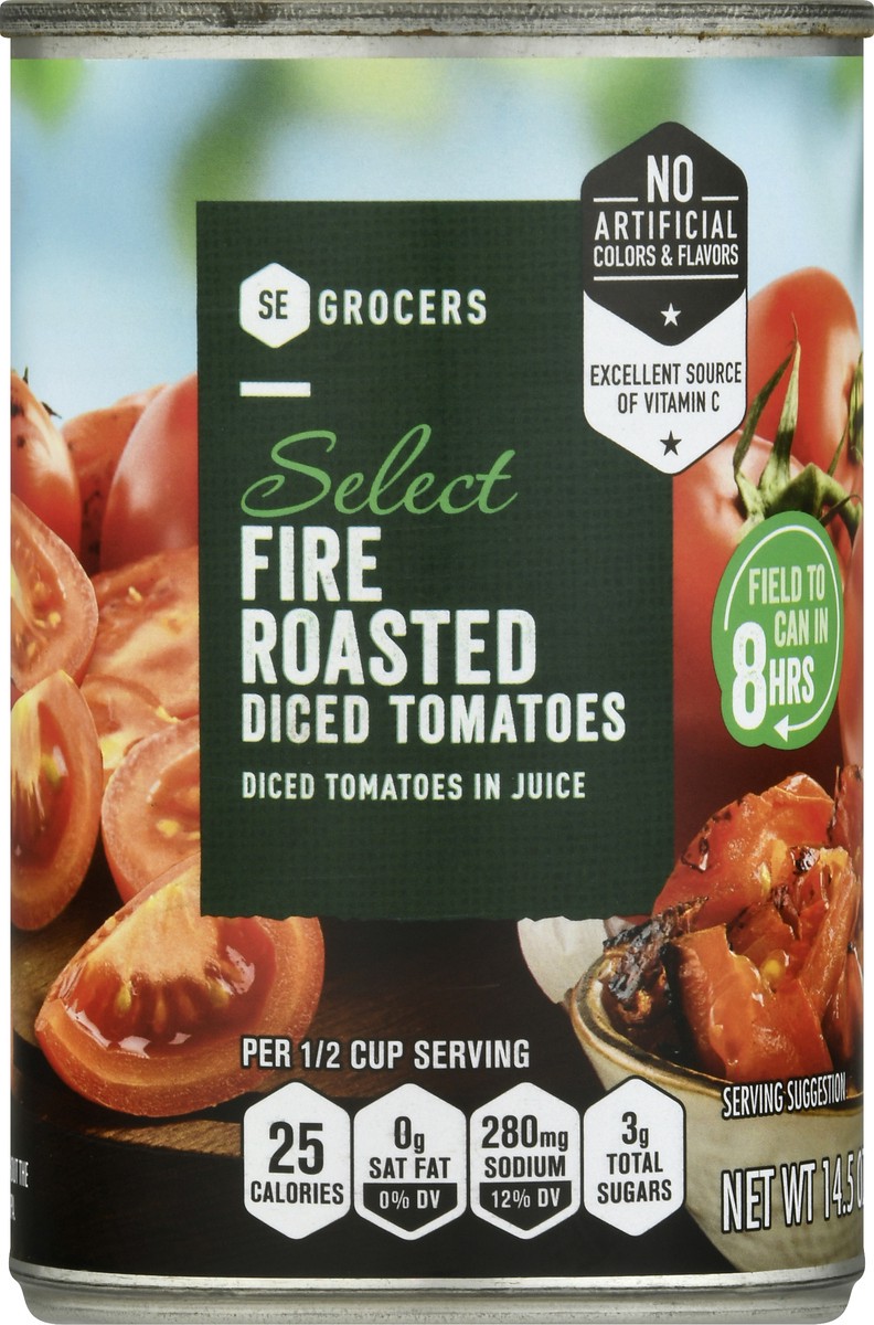 slide 8 of 10, SE Grocers Select Diced Tomatoes Fire Roasted, 14.5 oz