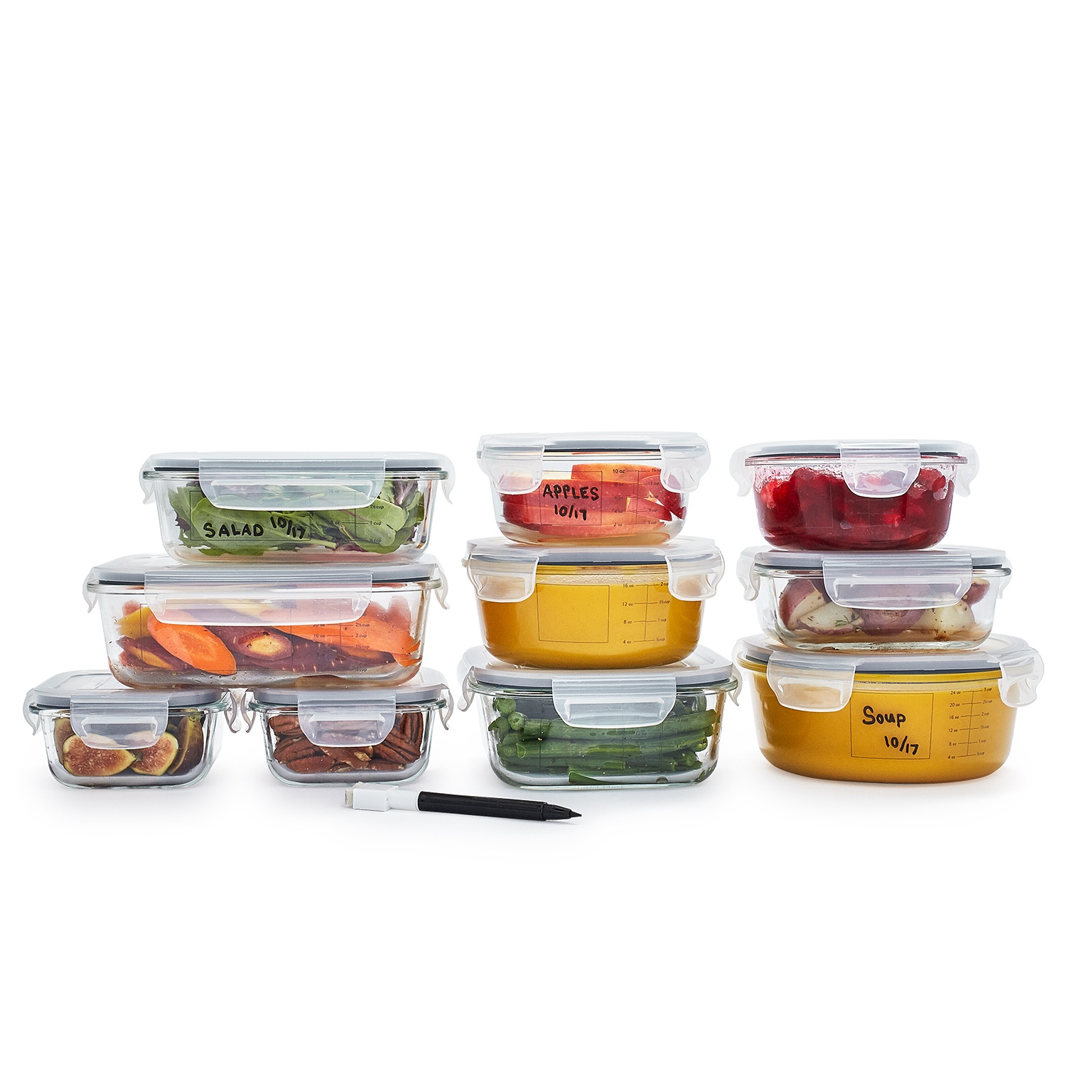 slide 1 of 1, Sur La Table Glass Storage Container Set with Pen, 20 ct