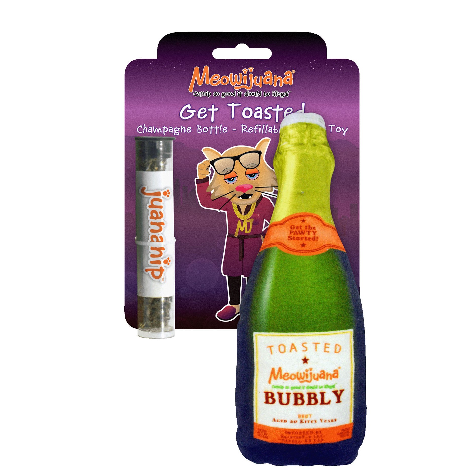 slide 1 of 1, Meowijuana Bubbly Champagne Bottle Refillable Cat Toy - Catnip, 1 ct