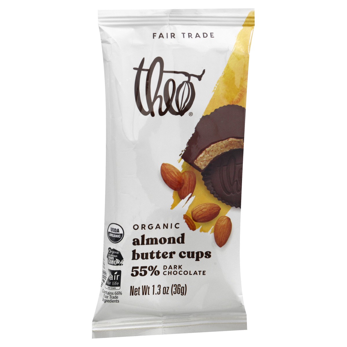 slide 3 of 9, Theo Organic 55% Dark Chocolate Almond Butter Cups 1.3 oz, 1.3 oz