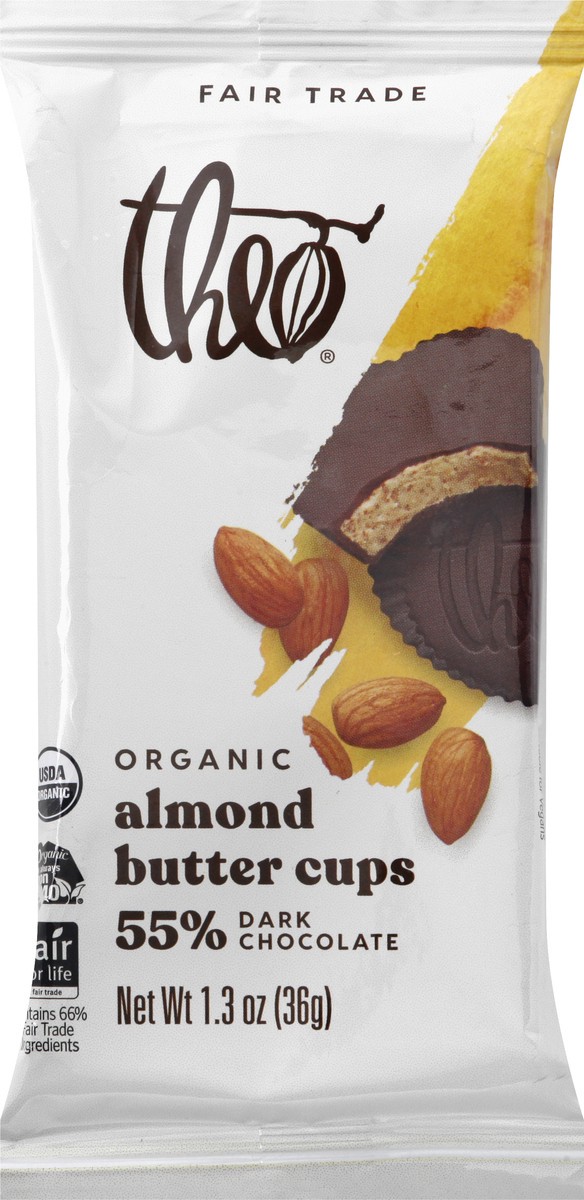 slide 1 of 9, Theo Organic 55% Dark Chocolate Almond Butter Cups 1.3 oz, 1.3 oz