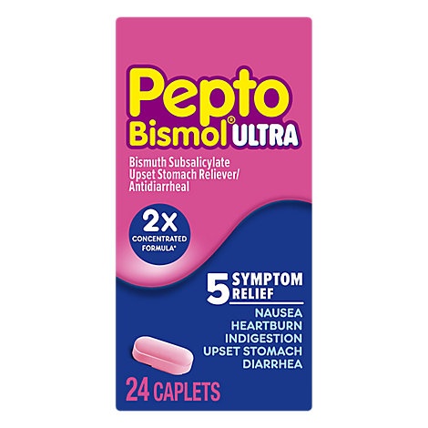 slide 1 of 1, Pepto-Bismol Ultra 5 Symptom Relief Anti Diarrhea Caplets, 24 ct