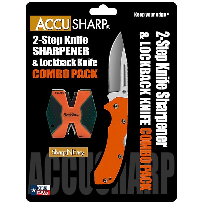 slide 3 of 3, AccuSharp Diamond Pro 2-Step Knife Sharpener andG10 Folding Knife - Orange, 1 ct