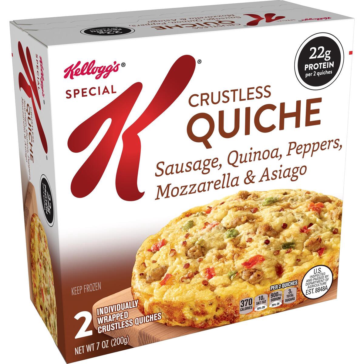 slide 1 of 10, Special K Sausage, Quinoa, Peppers, Mozzarella & Asiago Crustless Quiche, 7 oz