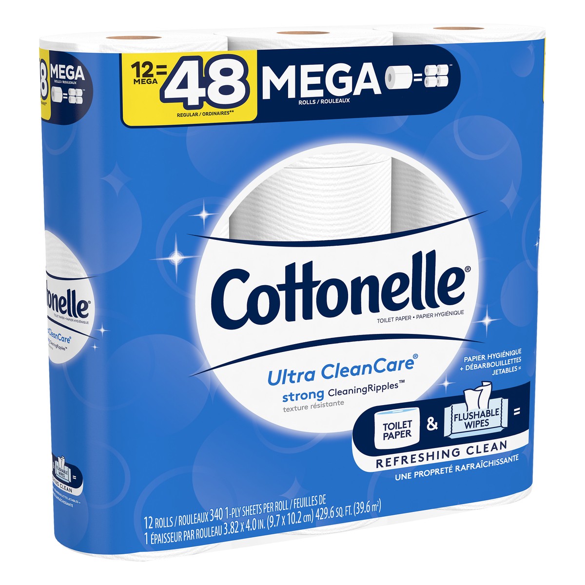 slide 6 of 9, Cottonelle Ultra Clean Strong Toilet Paper - 12 Mega Rolls, 4080 ct