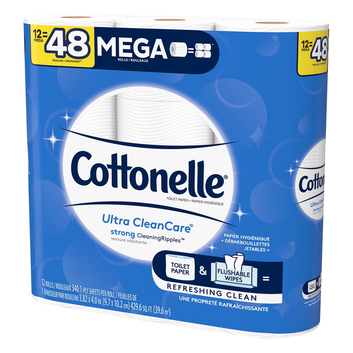 slide 7 of 9, Cottonelle Ultra Clean Strong Toilet Paper - 12 Mega Rolls, 4080 ct