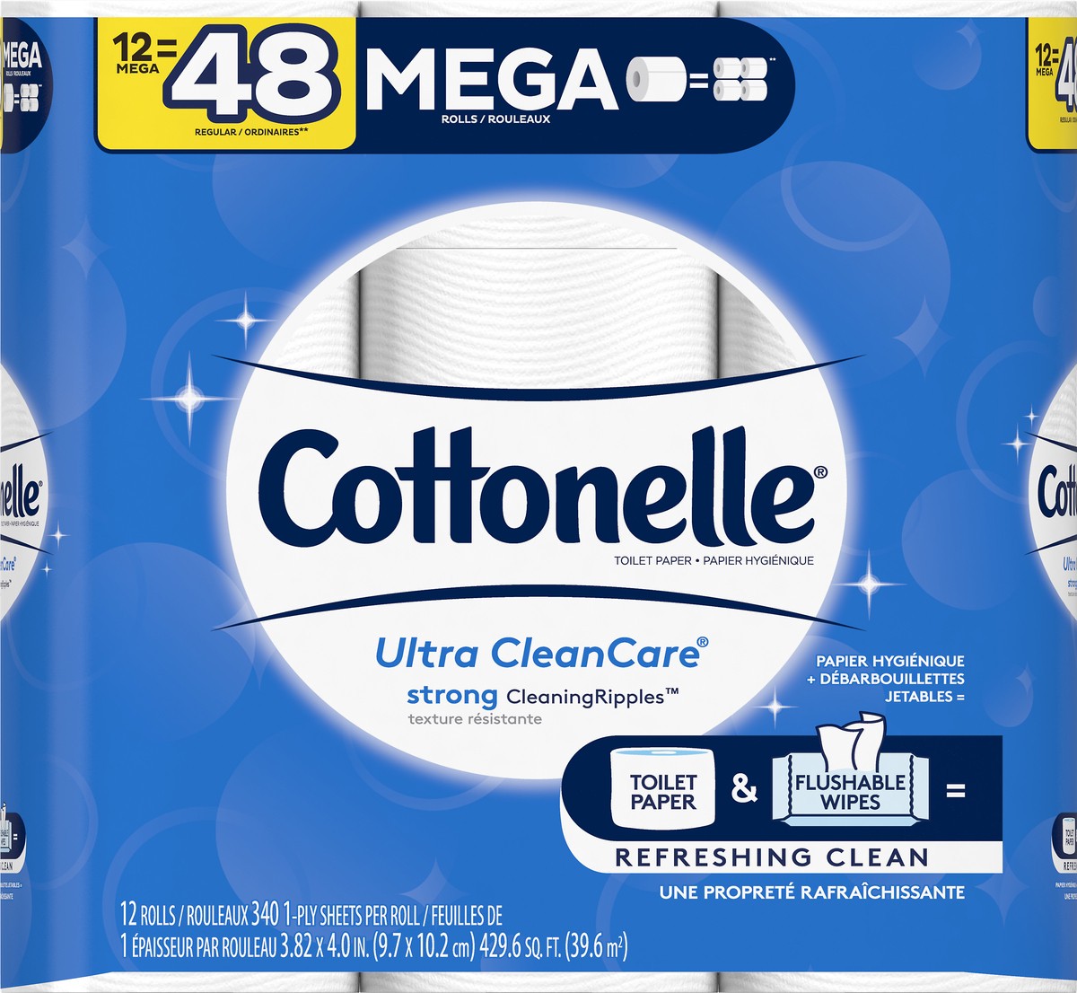 slide 9 of 9, Cottonelle Ultra Clean Strong Toilet Paper - 12 Mega Rolls, 4080 ct