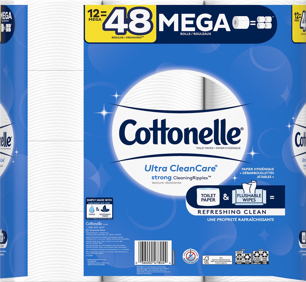 slide 4 of 9, Cottonelle Ultra Clean Strong Toilet Paper - 12 Mega Rolls, 4080 ct