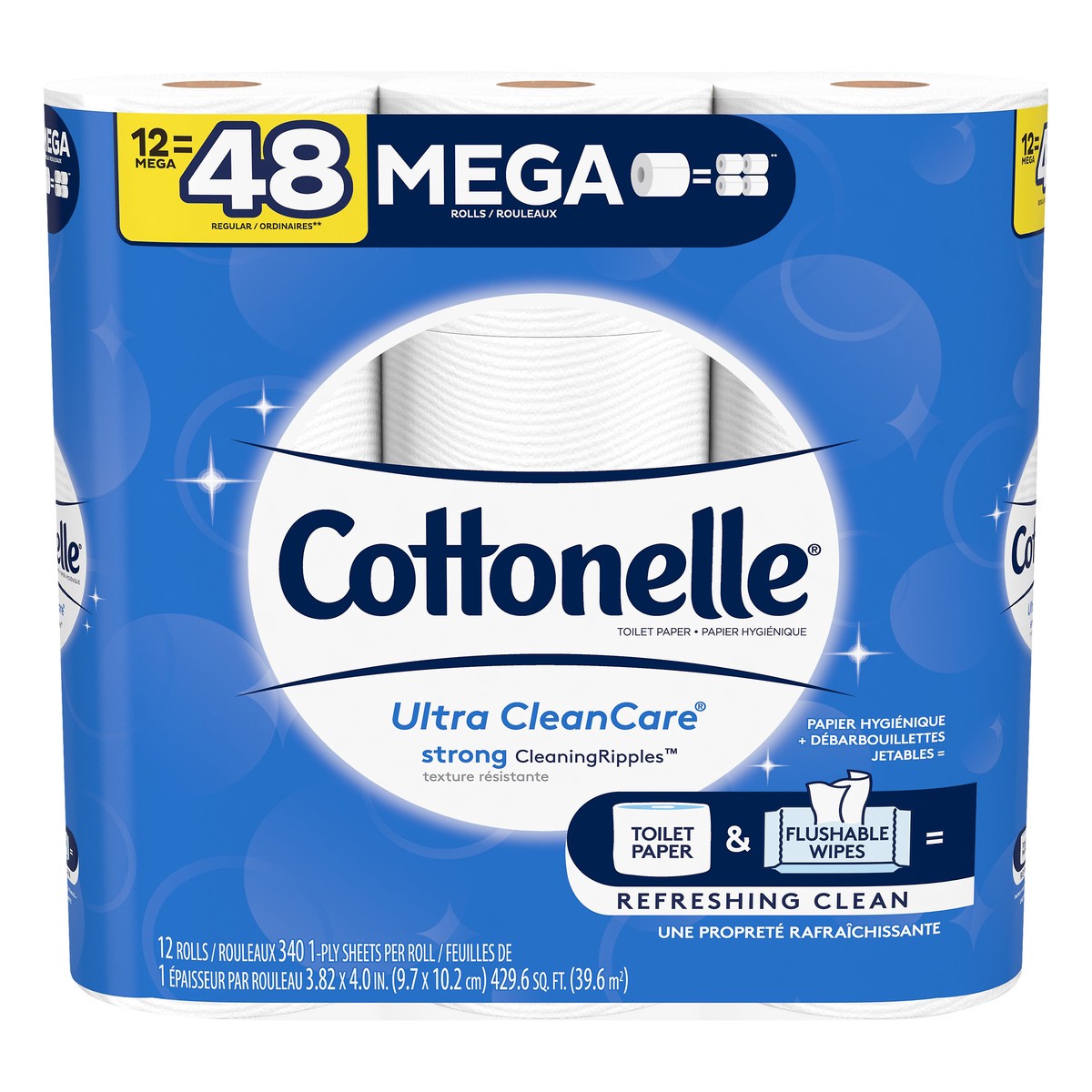 slide 2 of 9, Cottonelle Ultra Clean Strong Toilet Paper - 12 Mega Rolls, 4080 ct