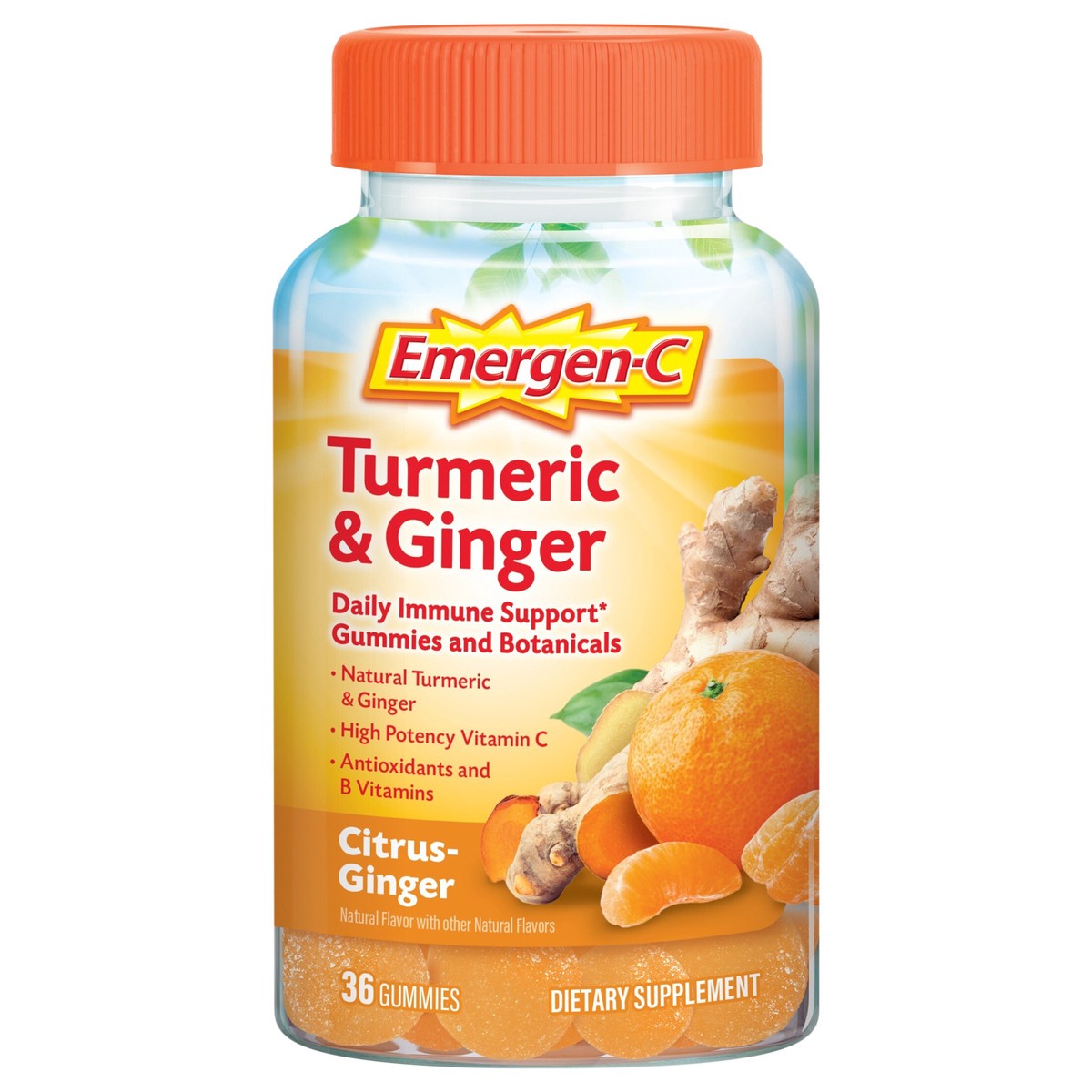slide 1 of 10, Emergen-C Citrus-Ginger Gummies Turmeric and Ginger Immune Support Natural Flavors, 36 Count, 36 ct