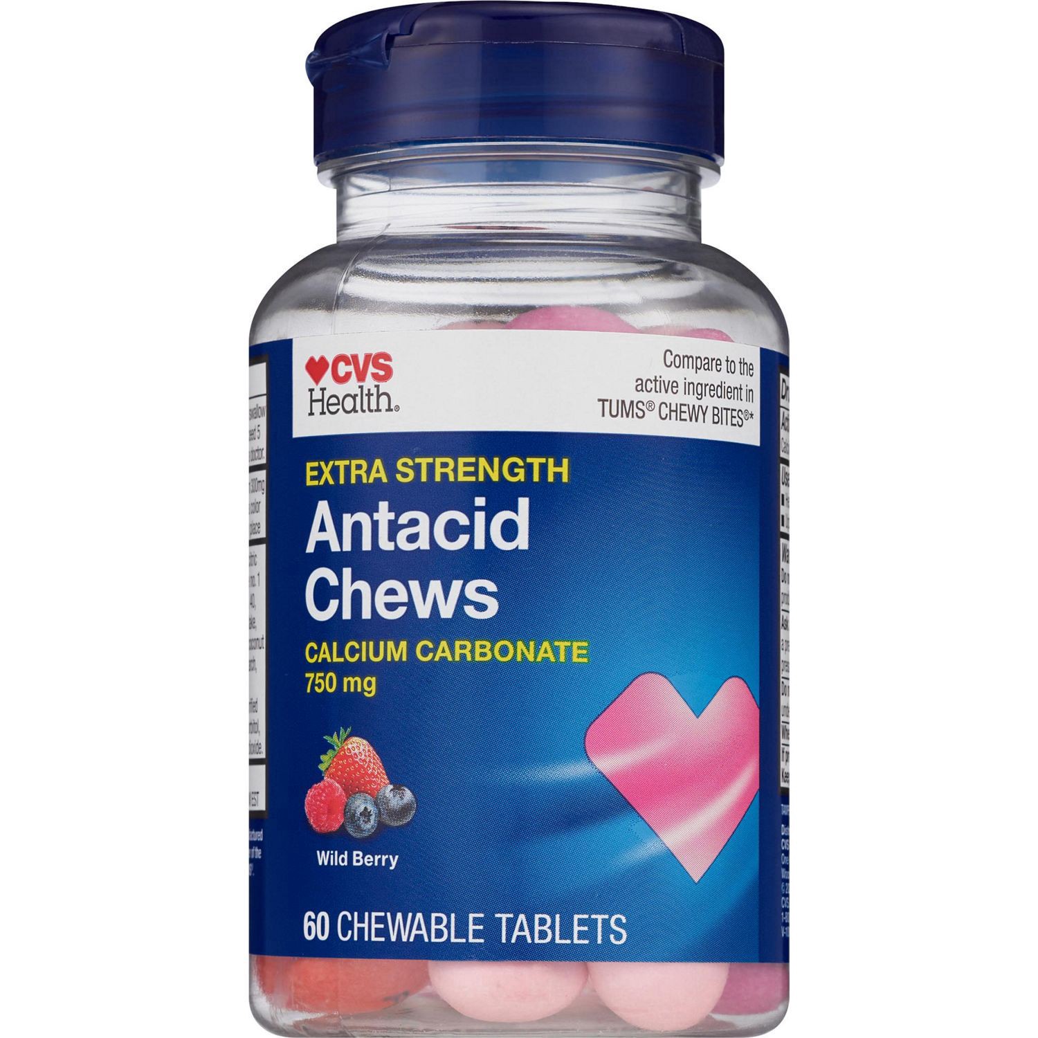 slide 1 of 1, Cvs Health Extra Strength Antacid Chewable Tablets, Wild Berry, 60 Ct, 60 ct