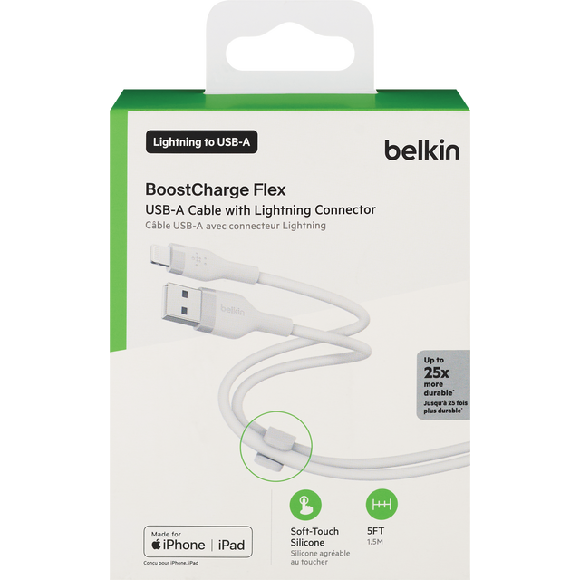 slide 1 of 1, Belkin Boost Charge Flex Usb-A To Lightning Cable, 5 Ft, 1 ct