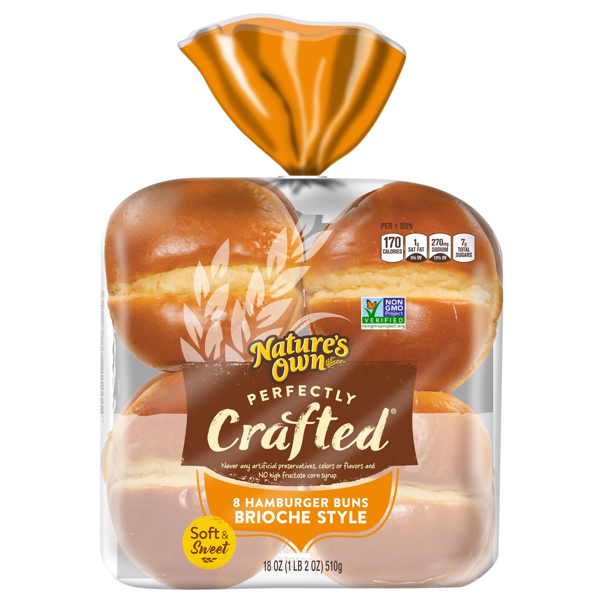 slide 12 of 14, Nature's Own Perfectly Crafted Brioche Style Hamburger Buns, Non-GMO Sandwich Buns, 8 Count, 8 ct; 18 oz