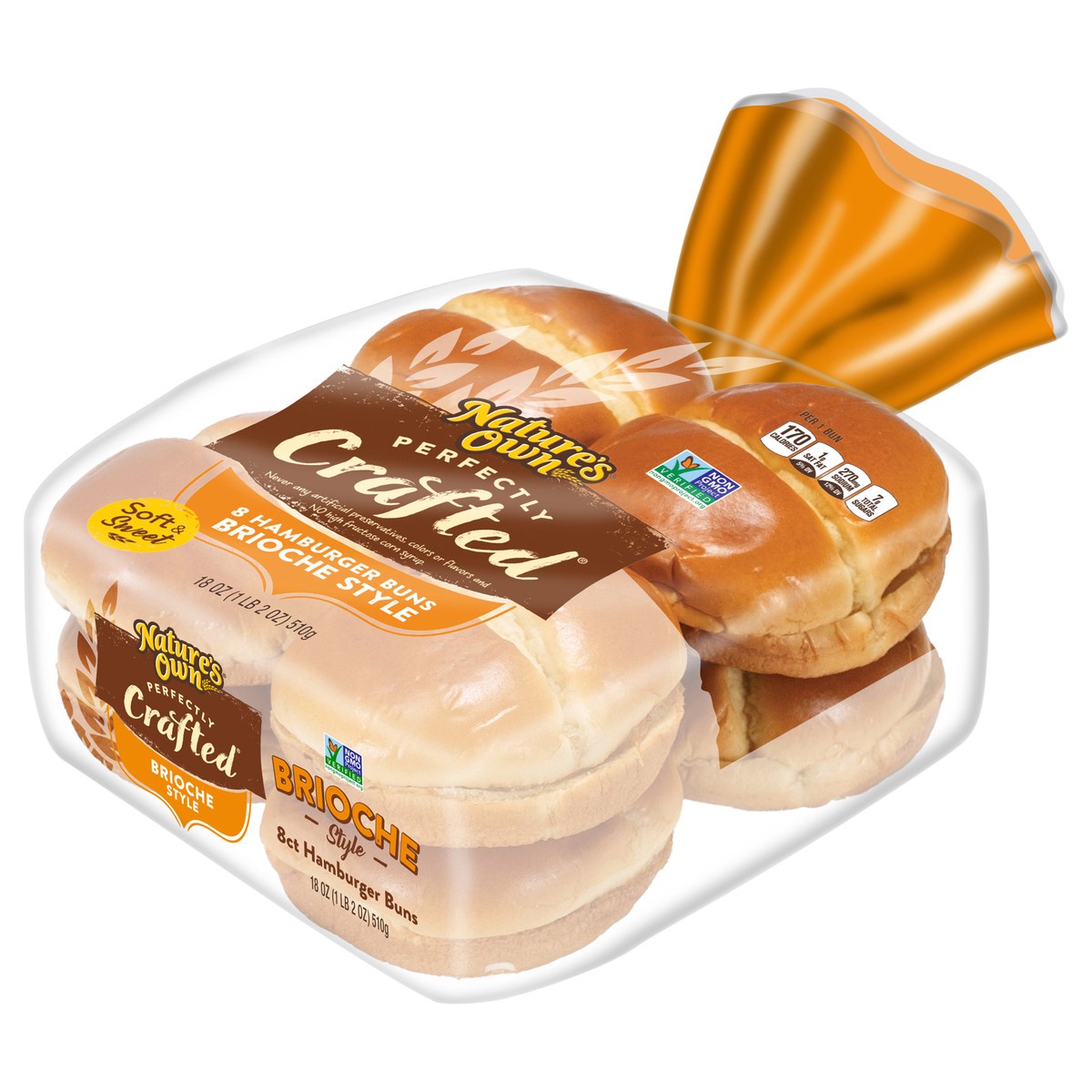 slide 3 of 14, Nature's Own Perfectly Crafted Brioche Style Hamburger Buns, Non-GMO Sandwich Buns, 8 Count, 8 ct; 18 oz