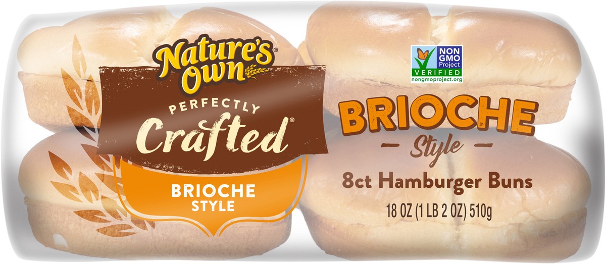 slide 13 of 14, Nature's Own Perfectly Crafted Brioche Style Hamburger Buns, Non-GMO Sandwich Buns, 8 Count, 8 ct; 18 oz