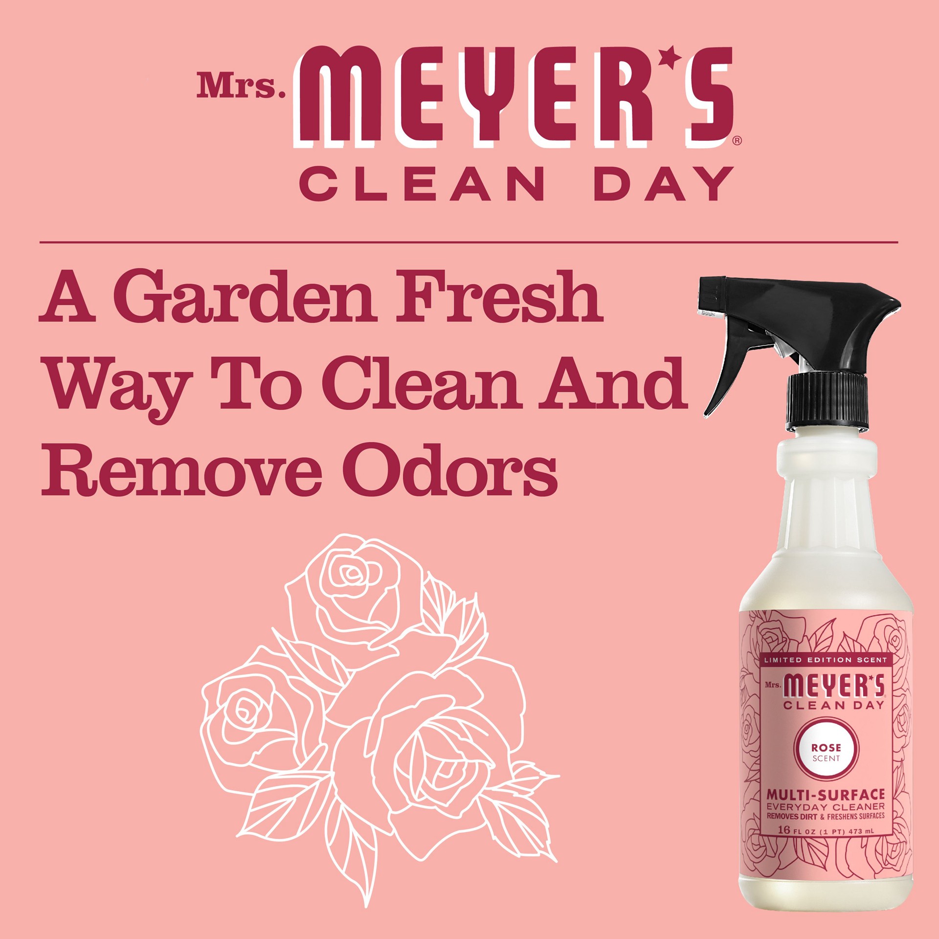 slide 8 of 8, Mrs. Meyer's Mrs. Meyer''s Clean Day Multi-Surface Everyday Cleaner, Rose Scent, 16 Ounce Bottle, 16 fl oz