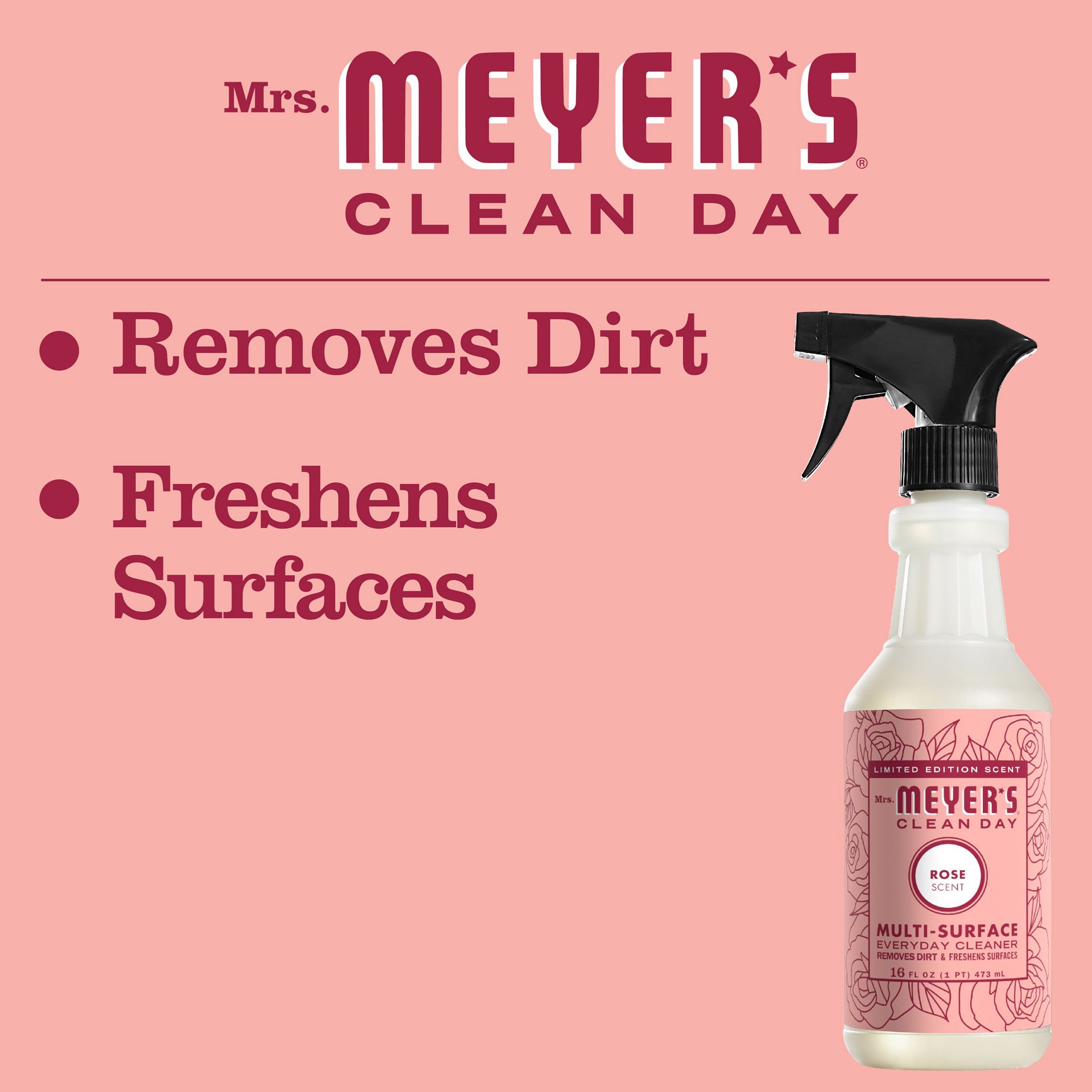 slide 5 of 8, Mrs. Meyer's Mrs. Meyer''s Clean Day Multi-Surface Everyday Cleaner, Rose Scent, 16 Ounce Bottle, 16 fl oz