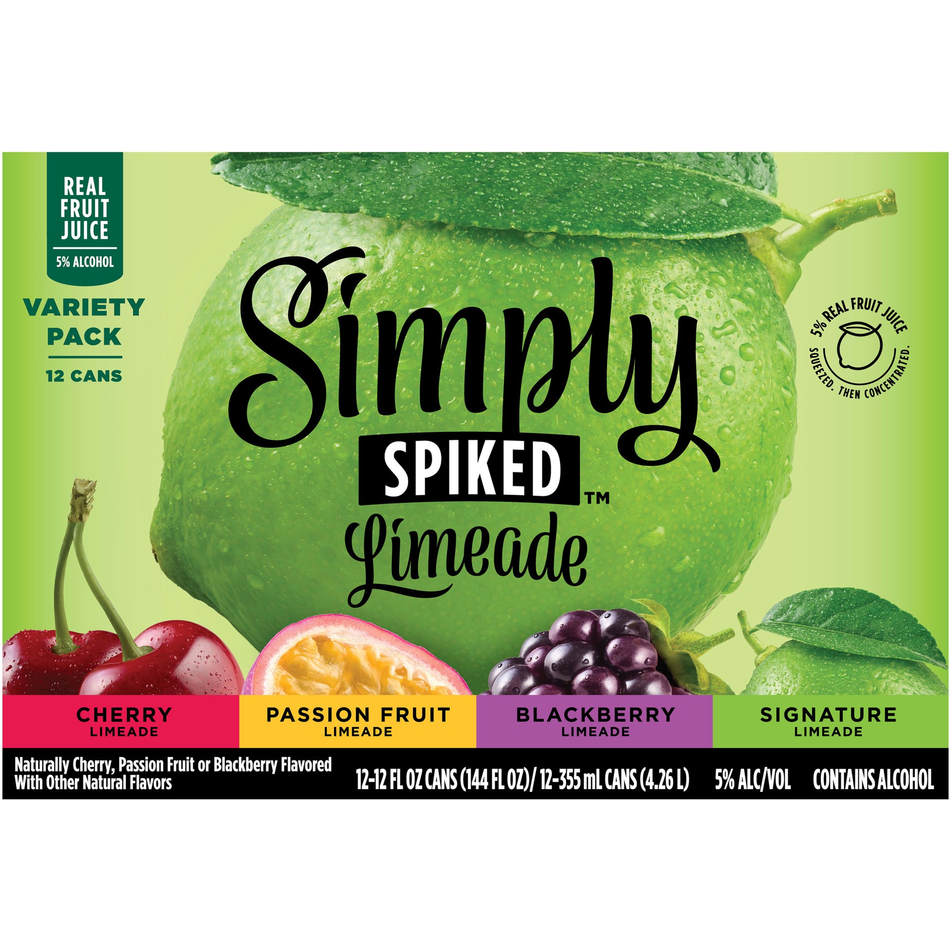 slide 2 of 5, Simply Spiked Vp3 Limeade Simply Spiked Limeade Variety Pack, 12 Pack, 12 fl oz Cans, 5.0% ABV, 12 fl oz