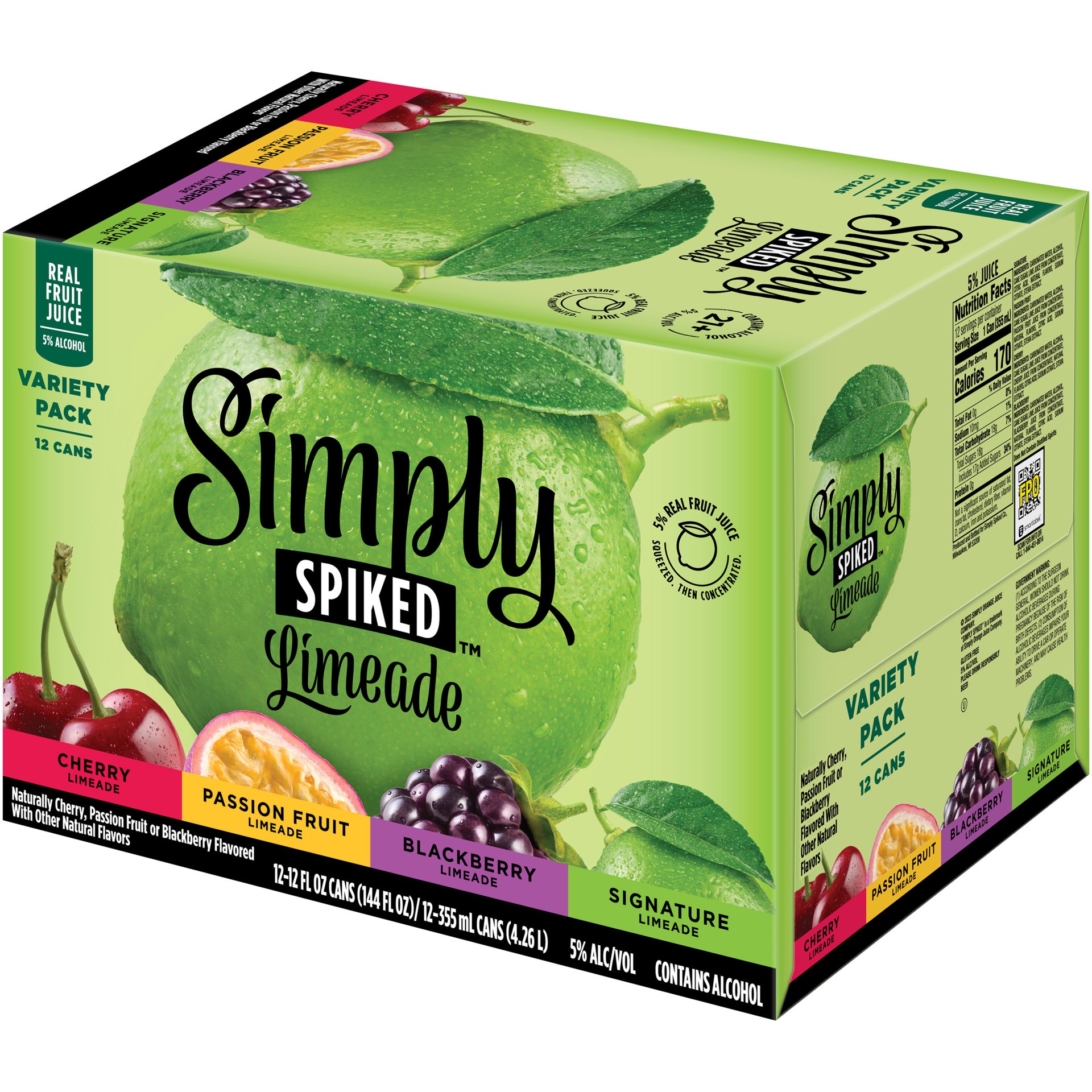 slide 3 of 5, Simply Spiked Vp3 Limeade Simply Spiked Limeade Variety Pack, 12 Pack, 12 fl oz Cans, 5.0% ABV, 12 fl oz