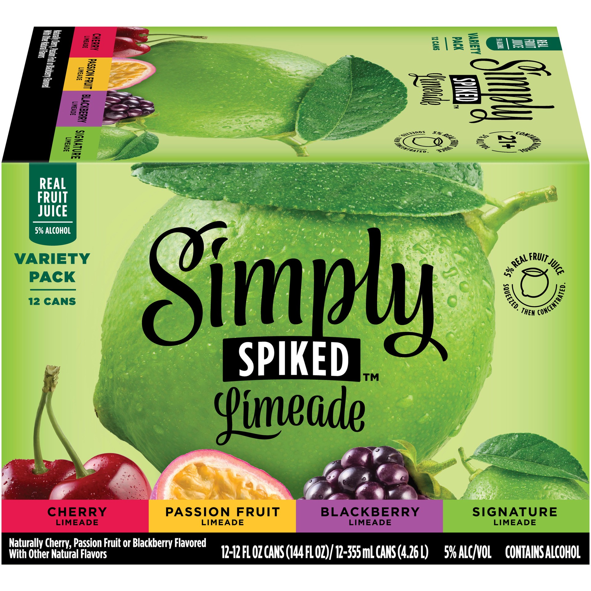 slide 5 of 5, Simply Spiked Vp3 Limeade Simply Spiked Limeade Variety Pack, 12 Pack, 12 fl oz Cans, 5.0% ABV, 12 fl oz