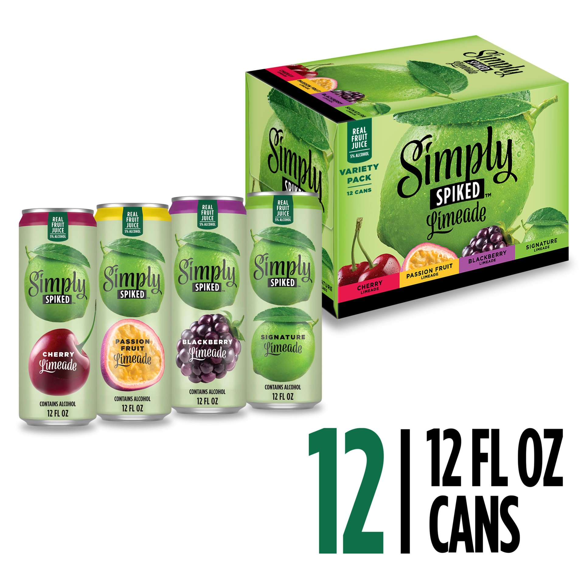 slide 1 of 5, Simply Spiked Vp3 Limeade Simply Spiked Limeade Variety Pack, 12 Pack, 12 fl oz Cans, 5.0% ABV, 12 fl oz