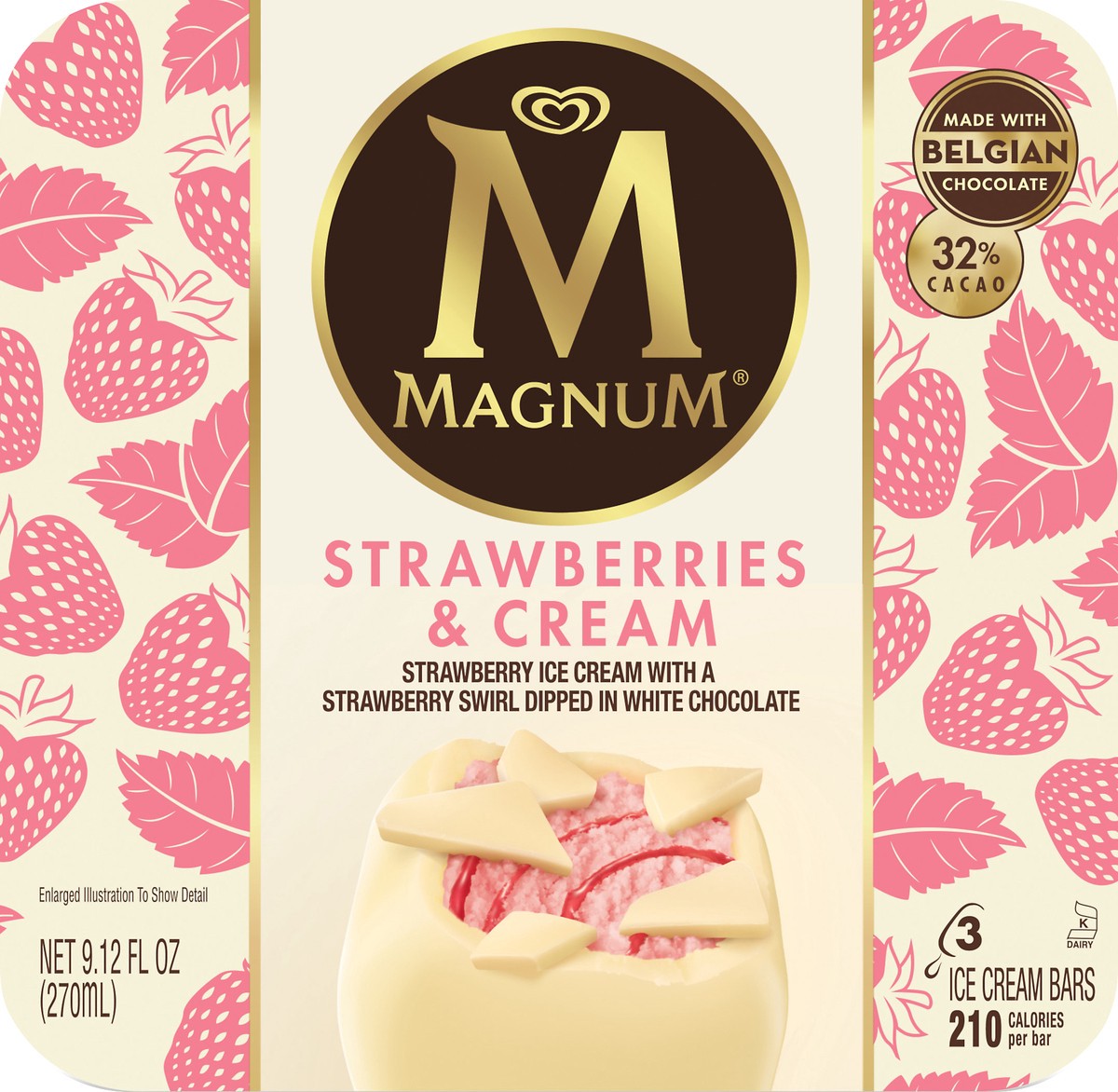 slide 3 of 4, Magnum Ice Cream Bar Strawberries and Cream, 9.12 oz, 3 Count, 9.12 oz