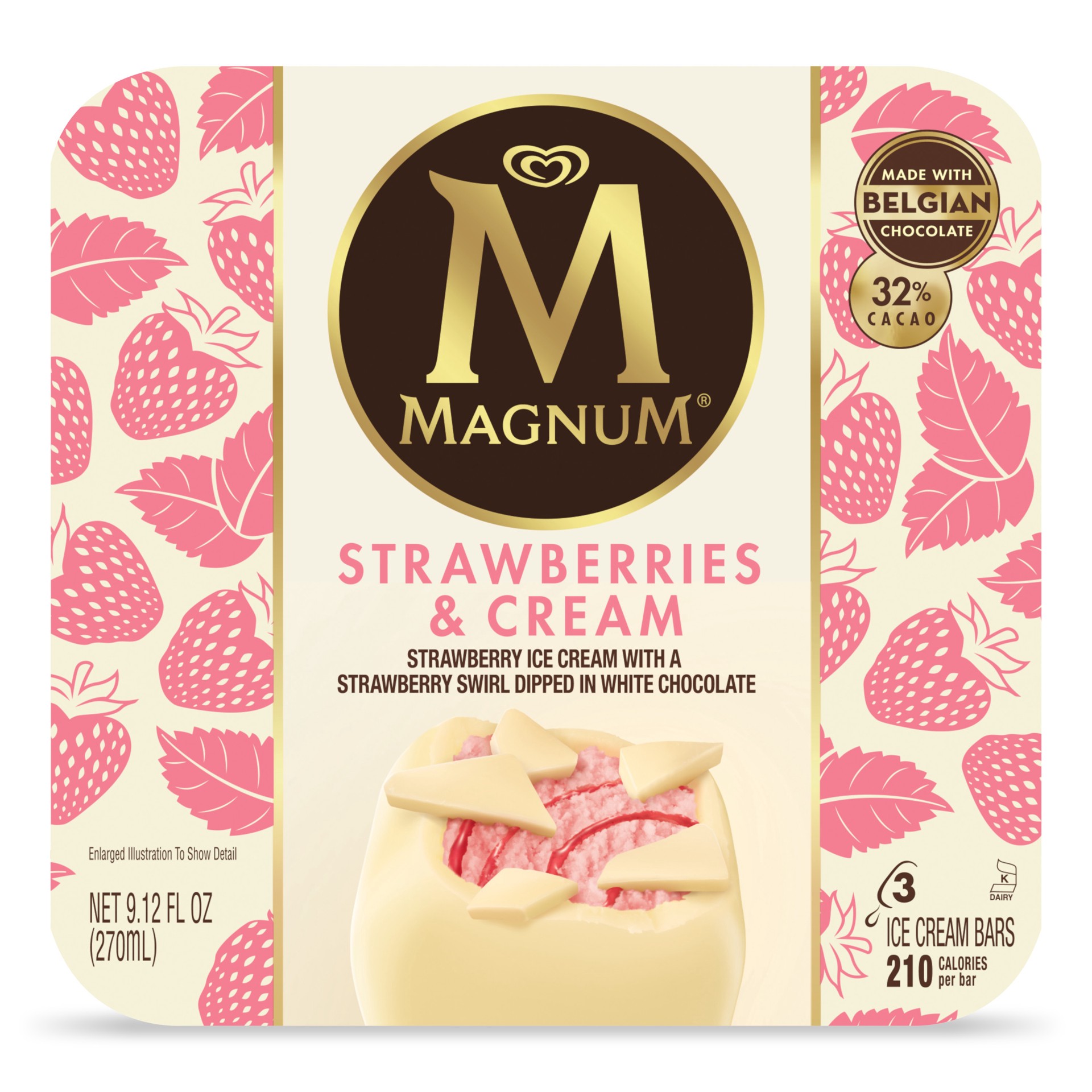 slide 1 of 4, Magnum Ice Cream Bar Strawberries and Cream, 9.12 oz, 3 Count, 9.12 oz