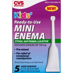 slide 1 of 1, CVS Health Kids Ready To Use Mini Edema Stool Softener Laxative, 5 ct; 100 mg