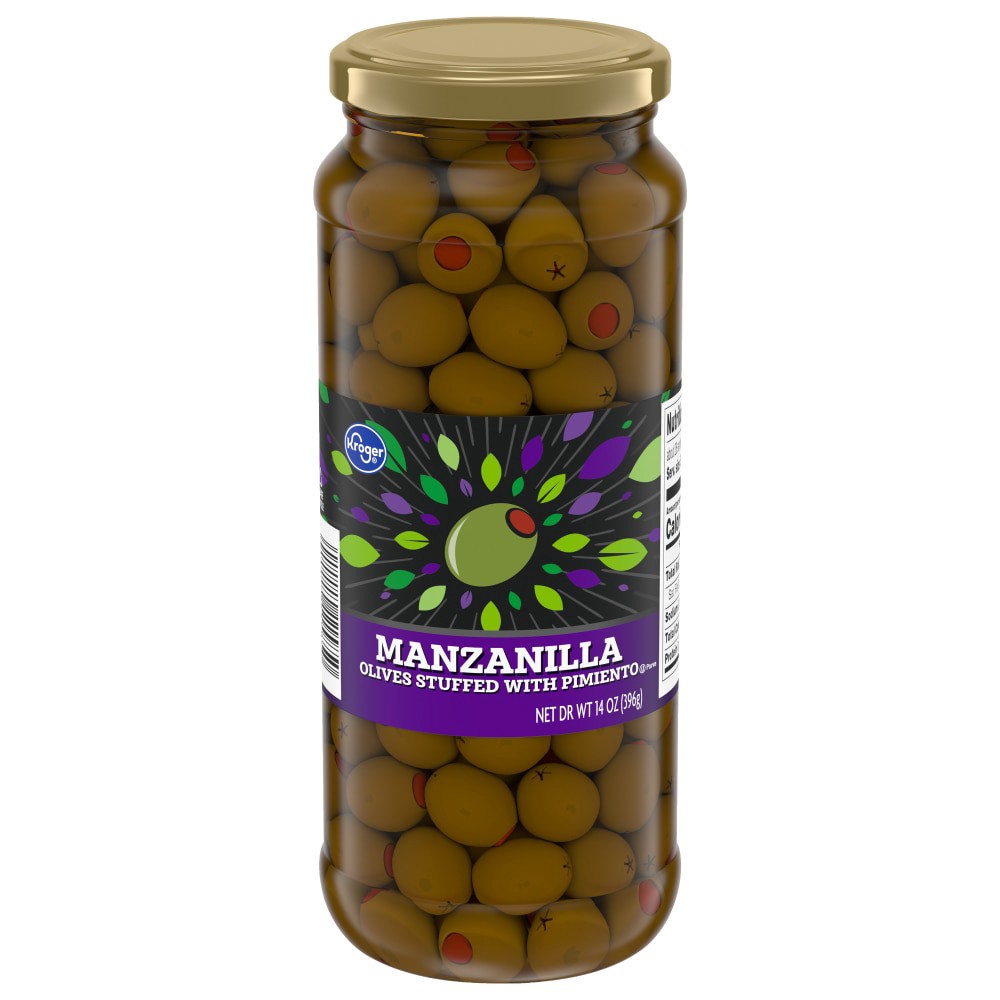 slide 2 of 3, Kroger Pimiento Stuffed Manzanilla Olives, 14 oz