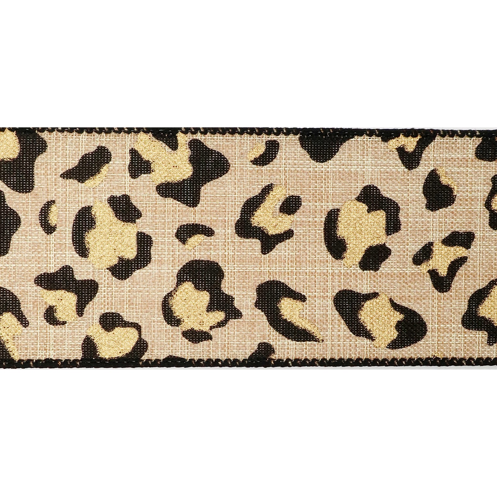 slide 3 of 4, 2.5" X 25ft. Faux Linen Wired Leopard Ribbon By Celebrate It, 2.5 in x 25 ft