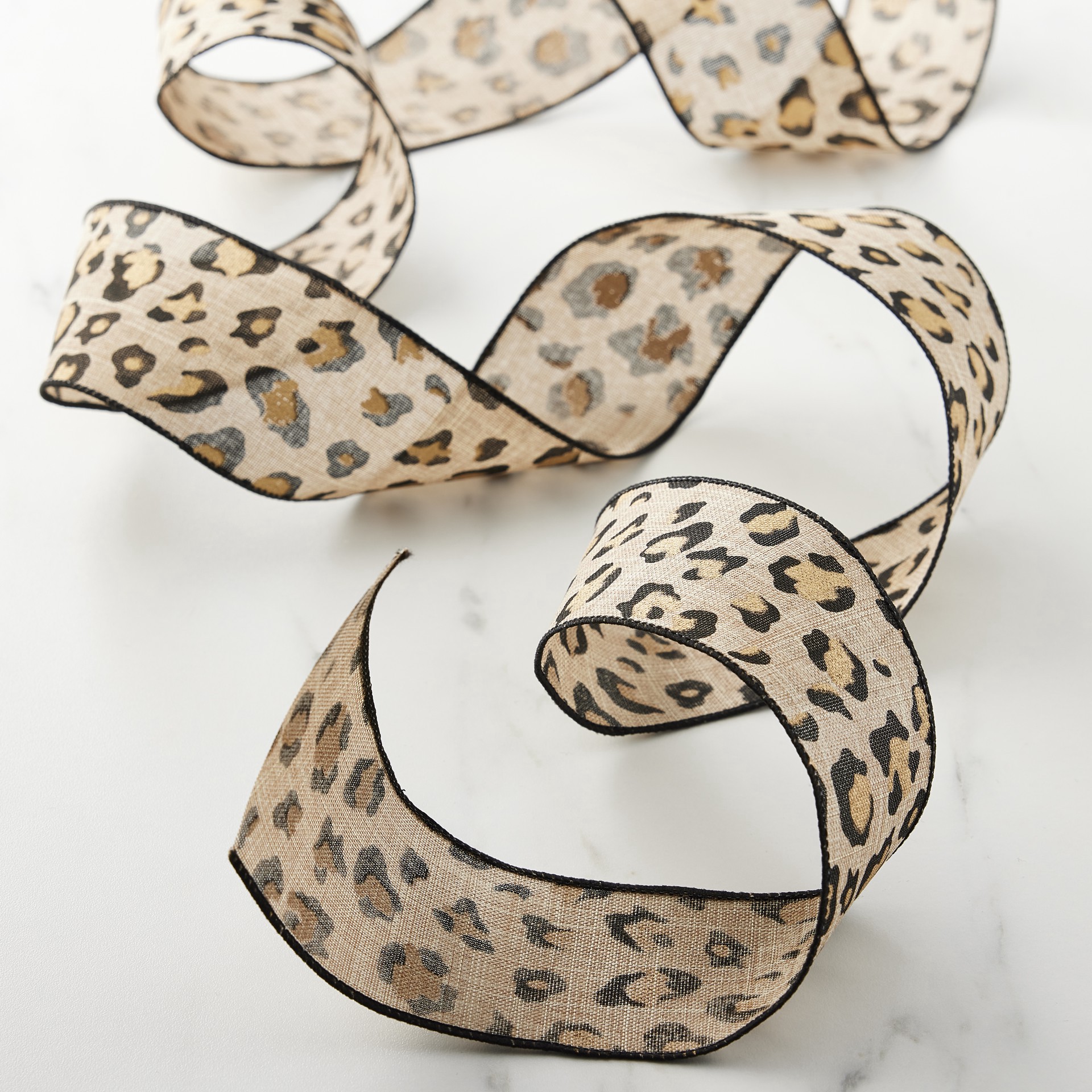 slide 2 of 4, 2.5" X 25ft. Faux Linen Wired Leopard Ribbon By Celebrate It, 2.5 in x 25 ft
