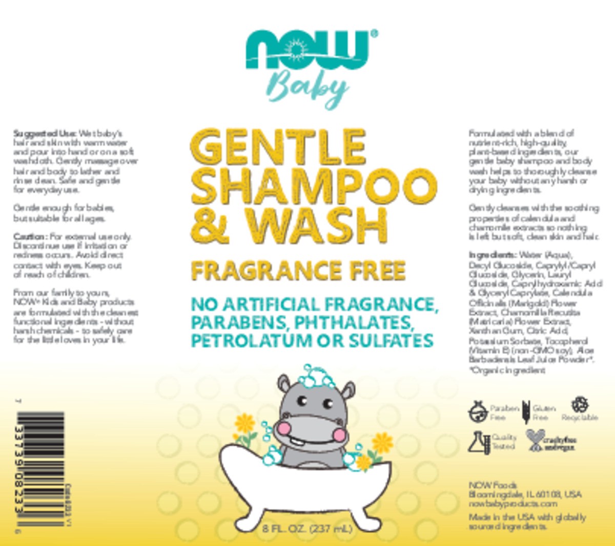 slide 7 of 9, NOW Baby Gentle Baby Shampoo & Wash, Fragrance Free - 8 fl. oz., 8 fl oz