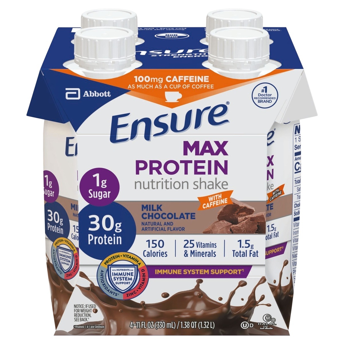 slide 1 of 1, Ensure Max Protein Milk Chocolate Nutrition Shake 4 - 11 fl oz Cartons, 4 ct; 11 fl oz