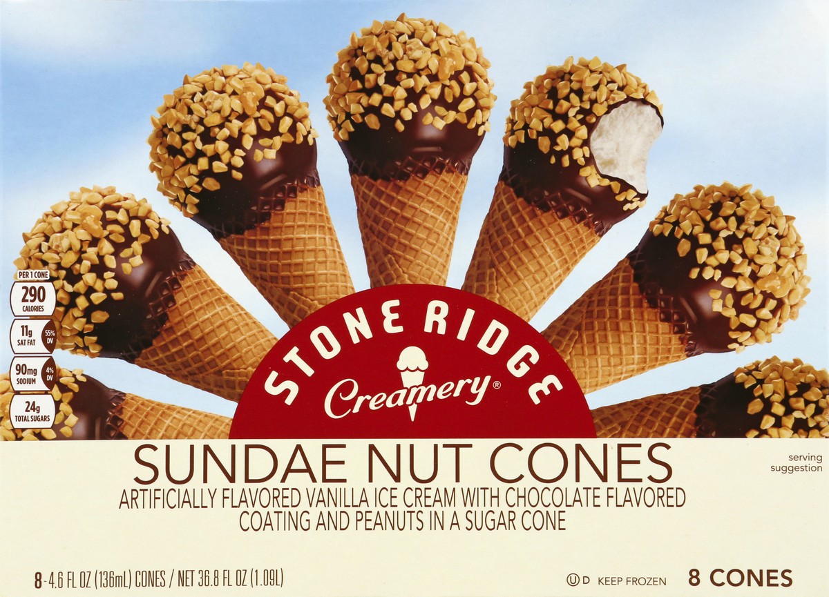 slide 6 of 7, Stone Ridge Creamery Sundae Nut Cones Ice Cream 8 - 4.6 fl oz Cones, 8 ct