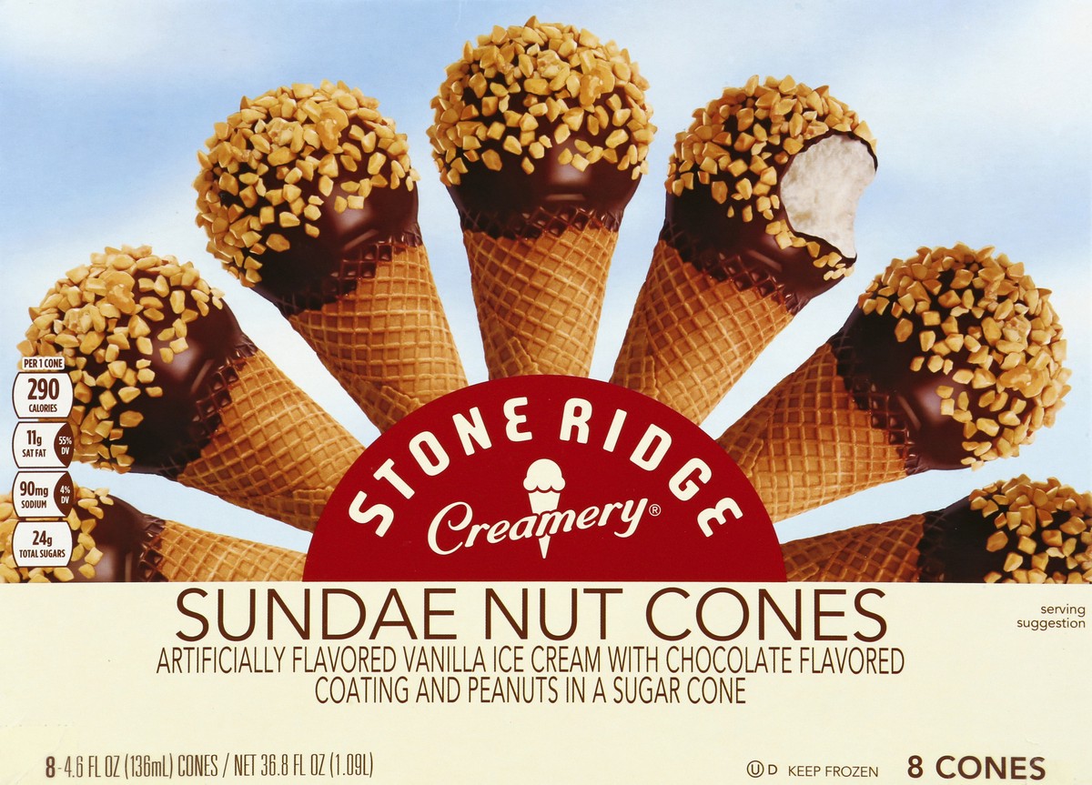 slide 4 of 7, Stone Ridge Creamery Sundae Nut Cones Ice Cream 8 - 4.6 fl oz Cones, 8 ct