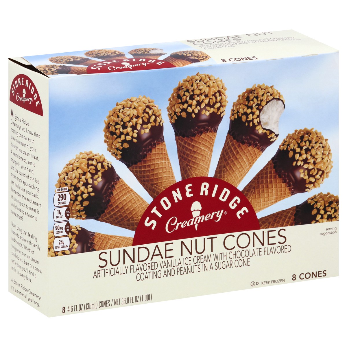 slide 5 of 7, Stone Ridge Creamery Sundae Nut Cones Ice Cream 8 - 4.6 fl oz Cones, 8 ct