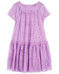 Carter's Kid Sparkly Star Tulle Shirt Dress Purple 12