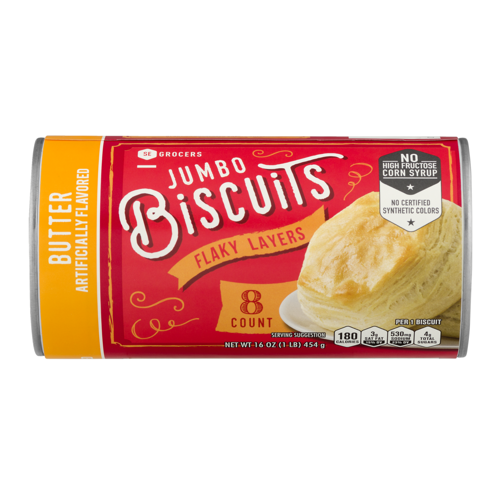 slide 1 of 1, SE Grocers Biscuits Jumbo Flaky Layers Butter - 8 CT, 8 ct