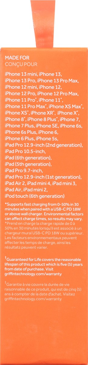 slide 7 of 9, Griffin Bros. 6 Inches (1.8 m) Charge/Sync Cable with Lightning & USB-C Connector 1 ea, 1 ct