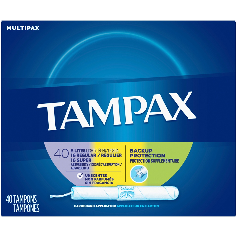 slide 1 of 1, Tampax Anti-Slip Grip Super Regular & Lite Absorbency Multipax Tampons, 40 ct