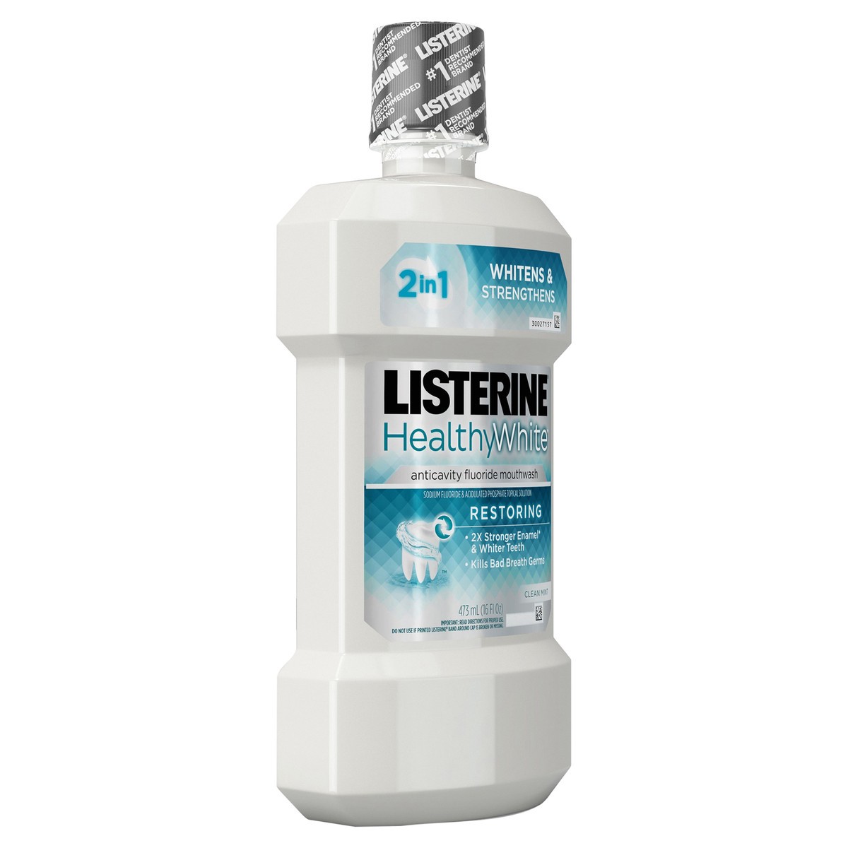 slide 2 of 7, Listerine Healthy White Restoring Fluoride Mouthwash, Anticavity Whitening Mouthwash for Stain Removal, Bad Breath and Enamel Restoration, Hydrogen Peroxide, Clean Mint Flavor, 16 fl. oz, 16 fl oz