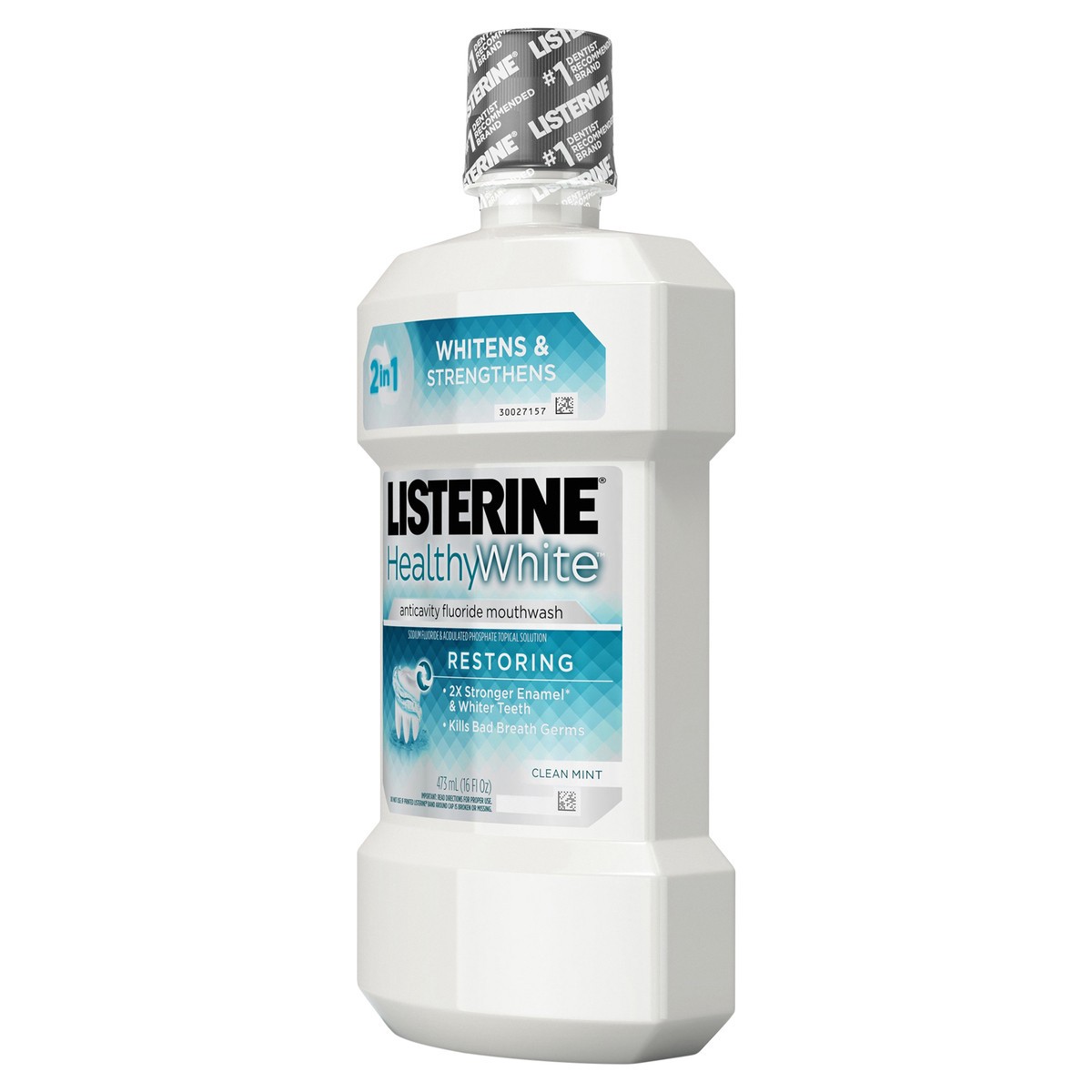 slide 3 of 7, Listerine Healthy White Restoring Fluoride Mouthwash, Anticavity Whitening Mouthwash for Stain Removal, Bad Breath and Enamel Restoration, Hydrogen Peroxide, Clean Mint Flavor, 16 fl. oz, 16 fl oz