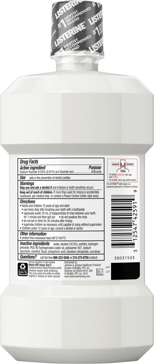 slide 4 of 7, Listerine Healthy White Restoring Fluoride Mouthwash, Anticavity Whitening Mouthwash for Stain Removal, Bad Breath and Enamel Restoration, Hydrogen Peroxide, Clean Mint Flavor, 16 fl. oz, 16 fl oz