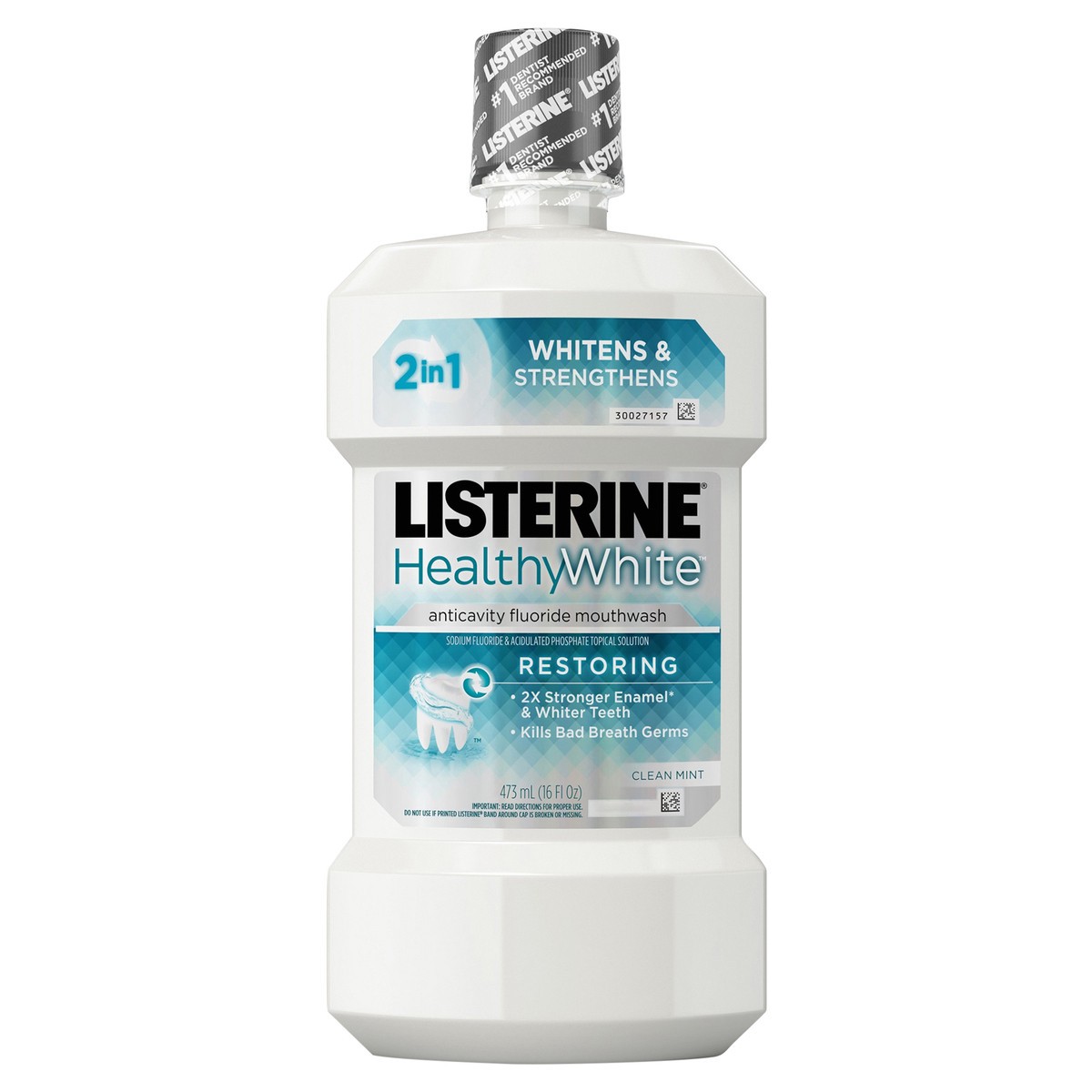 slide 1 of 7, Listerine Healthy White Restoring Fluoride Mouthwash, Anticavity Whitening Mouthwash for Stain Removal, Bad Breath and Enamel Restoration, Hydrogen Peroxide, Clean Mint Flavor, 16 fl. oz, 16 fl oz