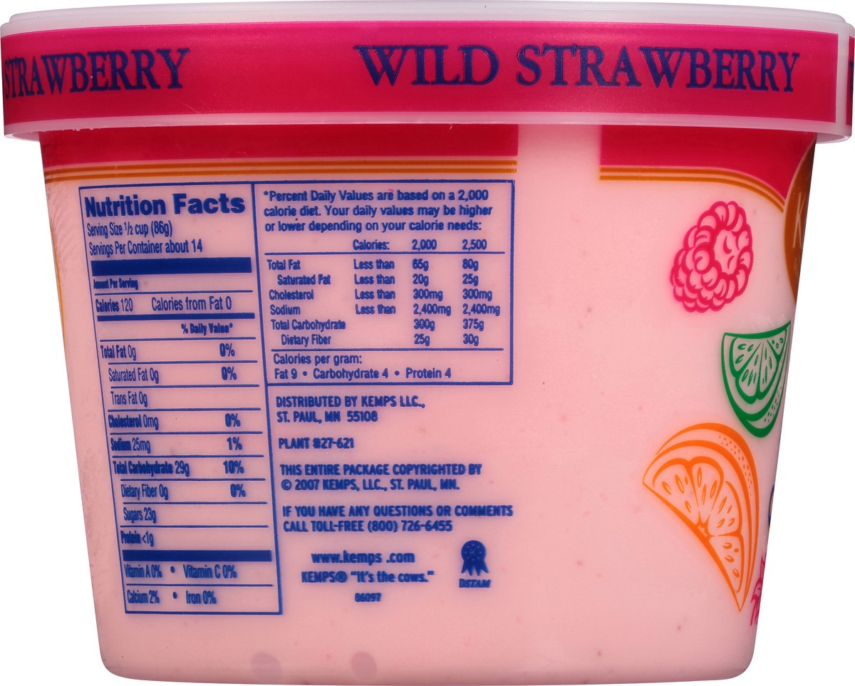 slide 9 of 11, Kemps Fat Free Wild Strawberry Sherbet, 1.69 qt