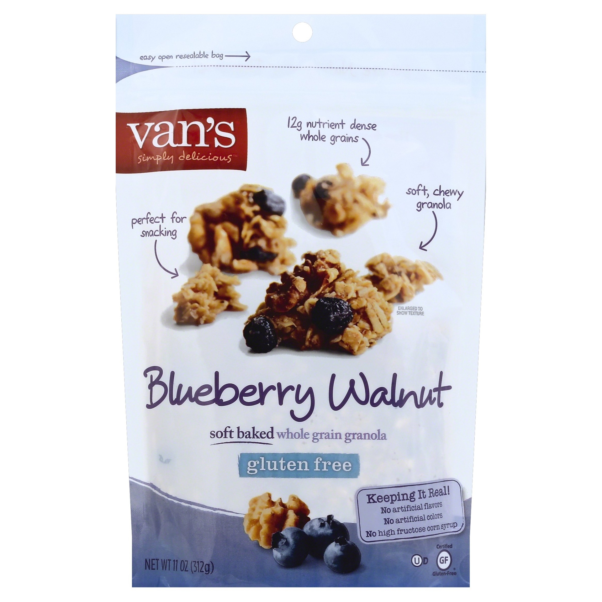 slide 1 of 2, Van's Simply Delicious Gluten-free Soft And Chewy Granola, Blueberry Walnut, 10 oz