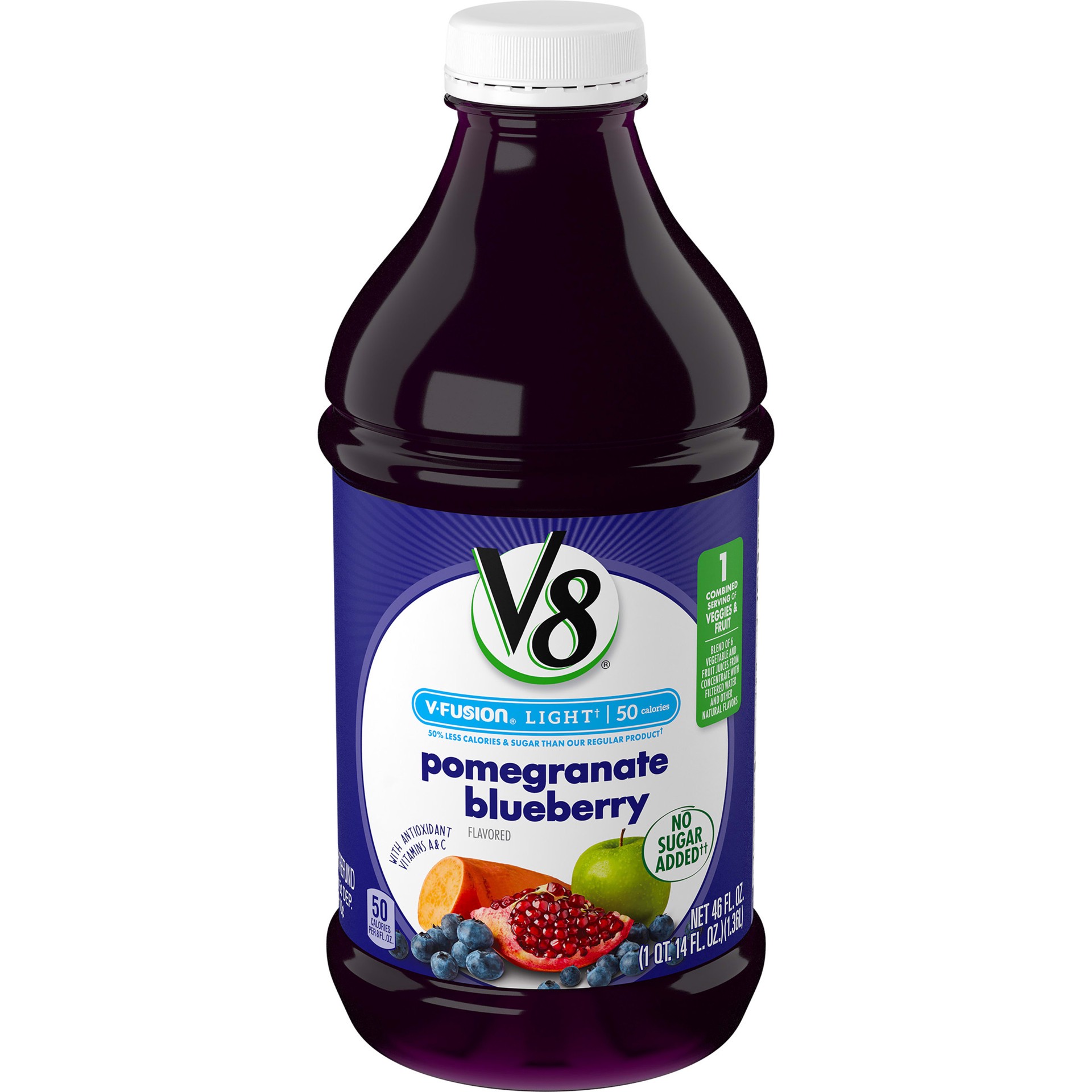 slide 1 of 5, V8 V-Fusion Light Pomegranate Blueberry, 46 oz., 46 oz