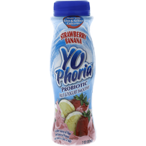 slide 1 of 1, Hiland Dairy Yophoria Strawberry Banana Probiotic Fruit Yogurt Smoothie, 7 oz