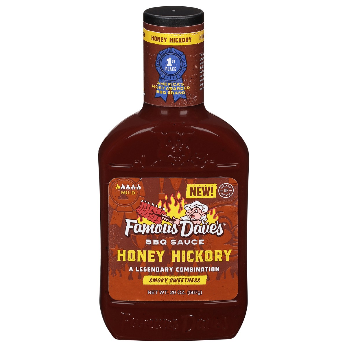slide 1 of 9, Famous Dave's Mild Smoky Sweetness Honey Hickory BBQ Sauce 20 oz, 20 oz